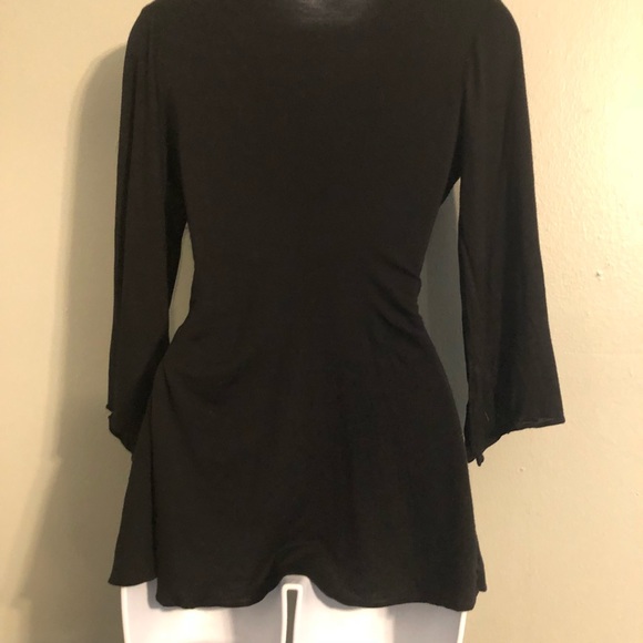 SKY Low Cut Flutter Sleeve Leather Belt Detail Top - Picture 6 of 7